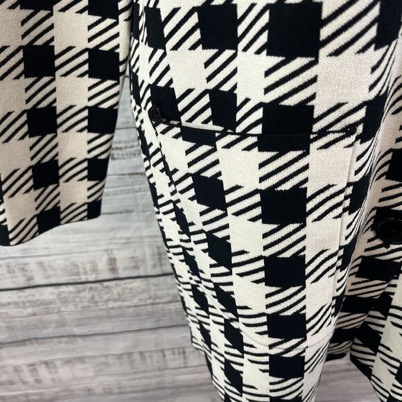 Ann Taylor Duster Jacket size Medium Black Ivory Checks Stretch Pockets Career - Picture 7 of 12